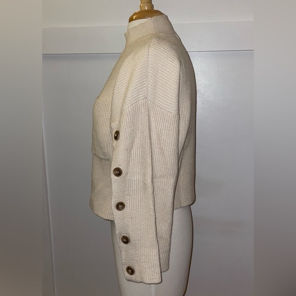 MANGO // cream ivory button detail mockneck sweater rib knit pocket - Picture 6 of 15